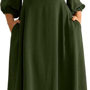 Plus Size Midi Dress Women Fall 3/4 Sleeve Aline Pockets Formal Casual